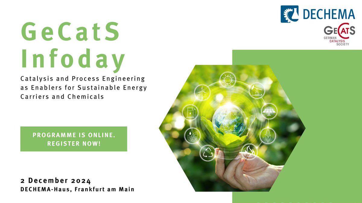 GeCatS (@gecats) on Twitter photo 📢The programme for #GeCatSInfoday on "Catalysis and Process Engineering as Enablers for Sustainable Energy Carriers and Chemicals" is online: dechema.de/GeCatS_Infoday… Be part of it and register now. We look forward to welcoming you in Frankfurt. <a href="/DECHEMA/">DECHEMA e.V.</a> #chemistry #catalysis 📢The programme for #GeCatSInfoday on "Catalysis and Process Engineering as Enablers for Sustainable Energy Carriers and Chemicals" is online: dechema.de/GeCatS_Infoday… Be part of it and register now. We look forward to welcoming you in Frankfurt. <a href="/DECHEMA/">DECHEMA e.V.</a> #chemistry #catalysis