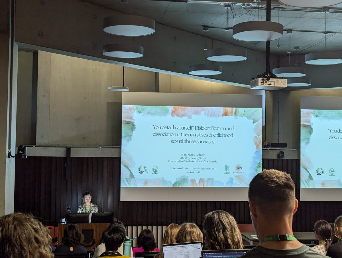 ICSIH - Social Identity & Health Conference (@icsih6) on Twitter photo Next up, one of our own from <a href="/growth_ul/">@growth-ul.bsky.social</a> team! <a href="/AnnaMLashkay/">Anna-Mariya Lashkay</a> shares her important work on the interplay of social disidentification and personal dissociation in the narratives of childhood sexual abuse survivors. #ICSIH6 Next up, one of our own from <a href="/growth_ul/">@growth-ul.bsky.social</a> team! <a href="/AnnaMLashkay/">Anna-Mariya Lashkay</a> shares her important work on the interplay of social disidentification and personal dissociation in the narratives of childhood sexual abuse survivors. #ICSIH6