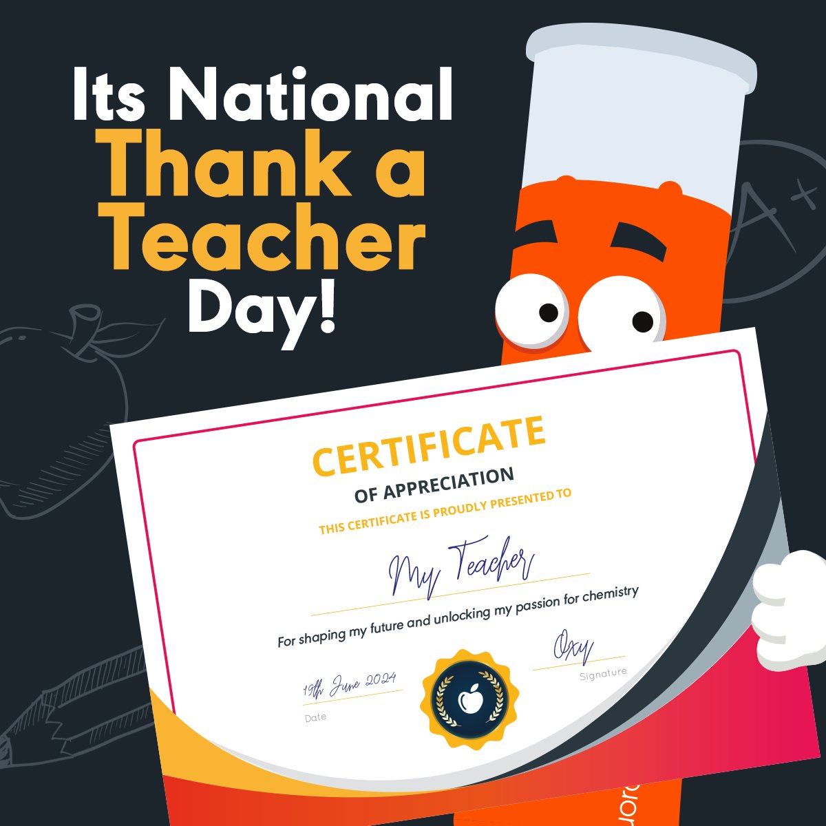 Happy National Thank a Teacher Day!🍎 Let's raise a beaker to the teachers who sparked our passion for chemistry! 🧪
 
Who's the teacher that lit up your learning journey? Share your stories about those amazing educators in the comments! 💬 
 
 #Fluorochem #NationalTeacherDay