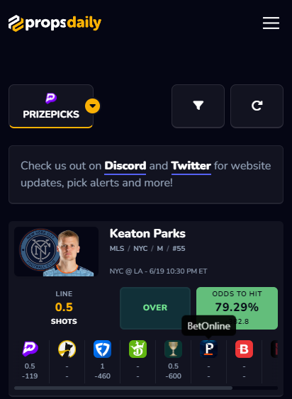 PropsDailycom's tweet image. Some insane value for #MLS popping up on #PrizePicks 

Keaton Parks over 0.5 shots. -460 on FD and -600 on Caesars! 

Check out this play and more at propsdaily.com/optimizer/priz…

@FreeBetRetweets #GamblingX