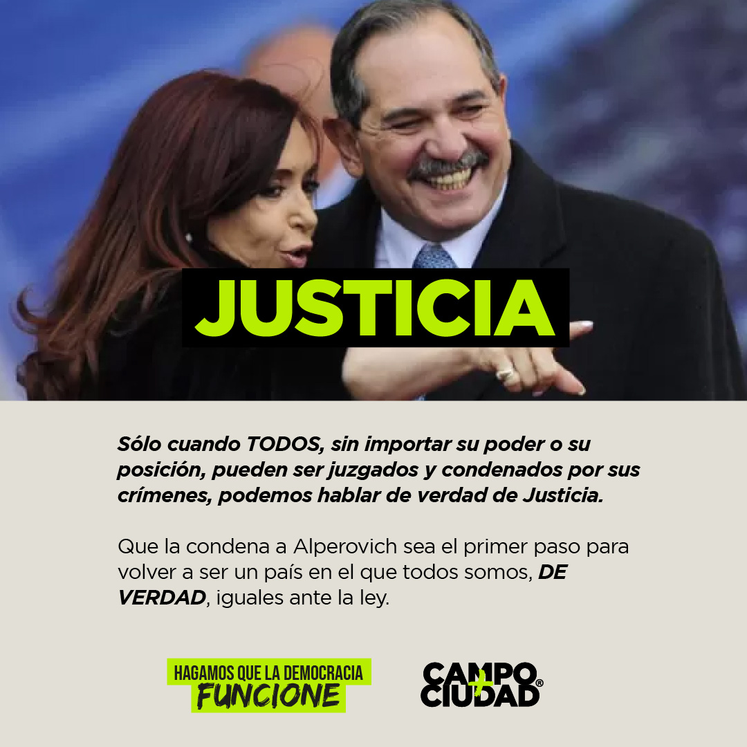 Sólo cuando TODOS, sin importar su poder o su posición, pueden ser juzgados y condenados por sus crímenes, podemos hablar de verdad de Justicia.

Que la condena a Alperovich sea el primer paso para volver a ser un país en el que todos somos, DE VERDAD, iguales ante la ley.