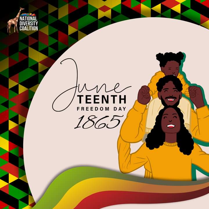 ThisIsNDC's tweet photo. Happy Juneteenth! Today we celebrate the end of slavery in the US and honor the resilience of the Black community. Juneteenth is a reminder of our commitment to equality and justice. At the National Diversity Coalition, we fight systemic racism for a truly free future. https://t.co/XDUDN0YXAp