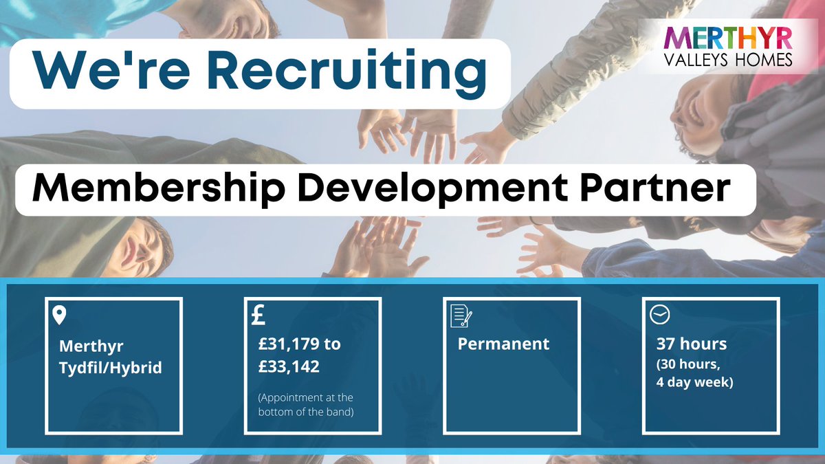 MerthyrVH's tweet photo. We're Recruiting!

Could you build meaningful relationships with tenants &amp; colleagues to increase active membership &amp; help strengthen member’s involvement in decision making?

If so, apply today to be our Membership Development Partner  --> https://t.co/rnVIC7hOIq https://t.co/BorkP50U50
