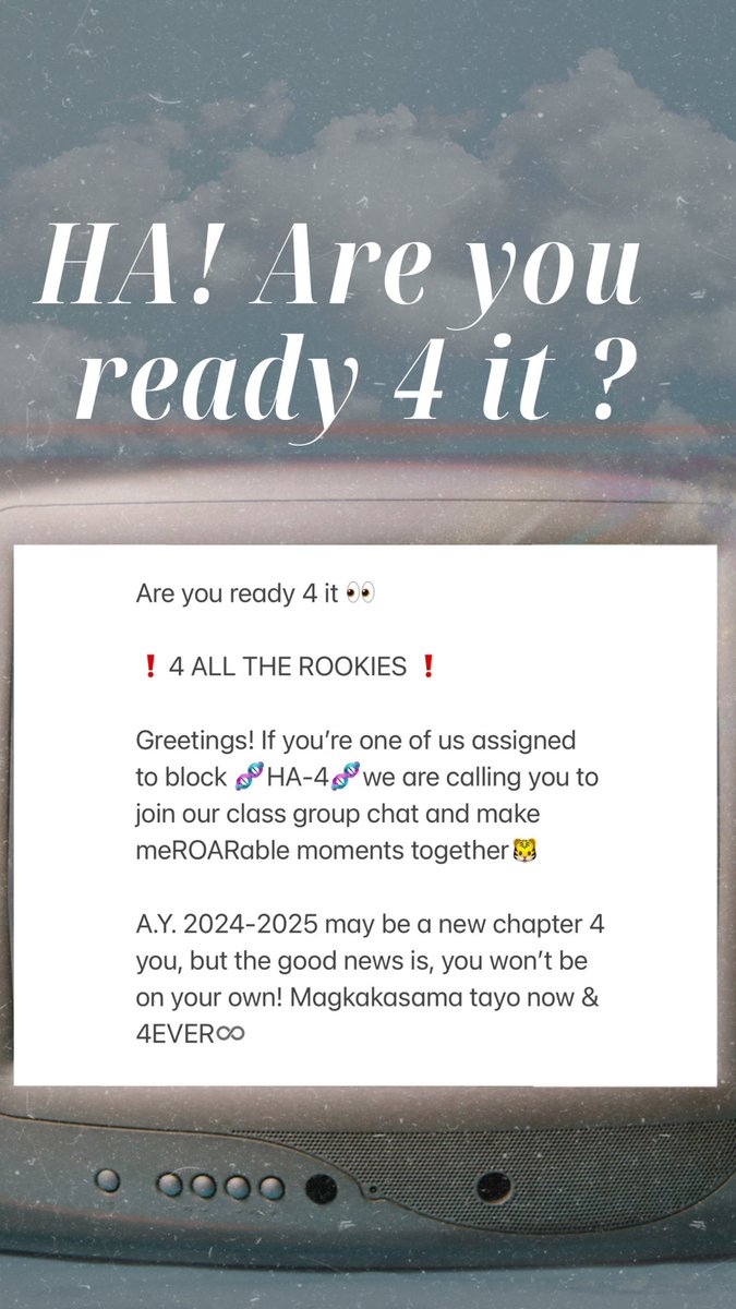 nstlvr's tweet photo. 4thePLOT? 4theTHRILL? 4theGOAL?
HA! Are you ready 4 it ๐
Calling all 11HA-04 peeps! ๐ฏ๐
note: this is student-led initiative !
#USTHanapan
#USTFreshies
#USTSHS
#USTHA
#11HA04
#11HA4
#USTHanapan2024
#USTHealthAllied https://t.co/xSx699RUEp