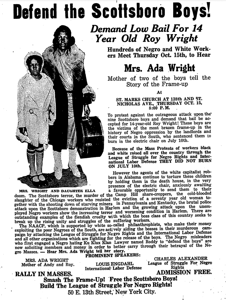 MelissaFordPhD's tweet photo. I LOVE protest rally flyers. I'm sure there's an article to be written about them (or has), but in the meantime, some Scottsboro highlights from the #NAACP files, courtesy of @librarycongress digital archives: #protest #communisthistory #CPUSA #scottsboro https://t.co/HoQEp5uZXk