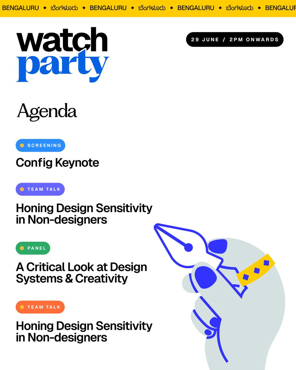 Get ready for the Figma Config Watch Party on June 29th, starting at 2 PM! 🥳 Enjoy insightful talks, engaging panels, and an inspiring Config Keynote. 🎤✨ Here's your agenda for the day! 📅 👨🏻‍🎨🤝 #design #Bengaluru #agenda #FigmaConfig