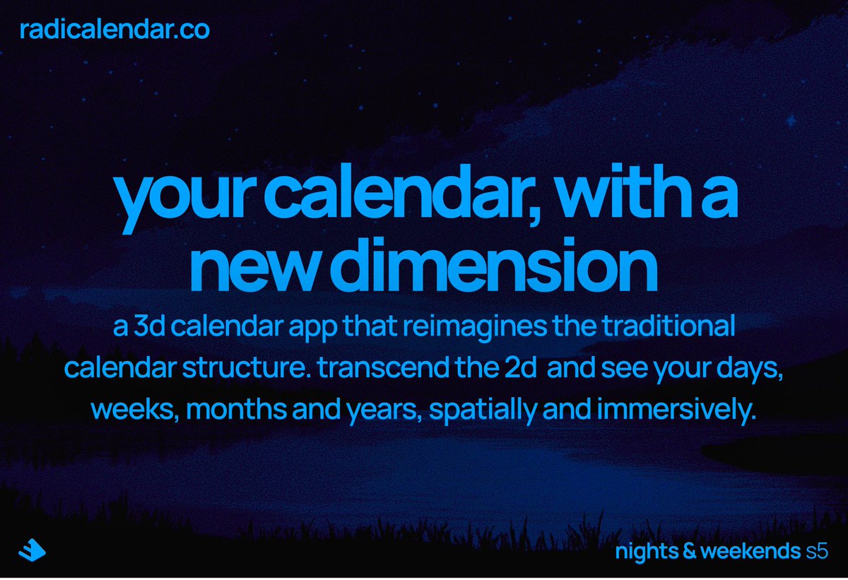 mayvencraft's tweet image. a lil lunch break launch of my idea for @_nightsweekends ✨ 

rethinking how we view the calendar with 3D is something I’ve been curious about for a while ~ excited to explore more over the next 6 weeks as part of @_buildspace s5!

radicalendar.co

#buildspace