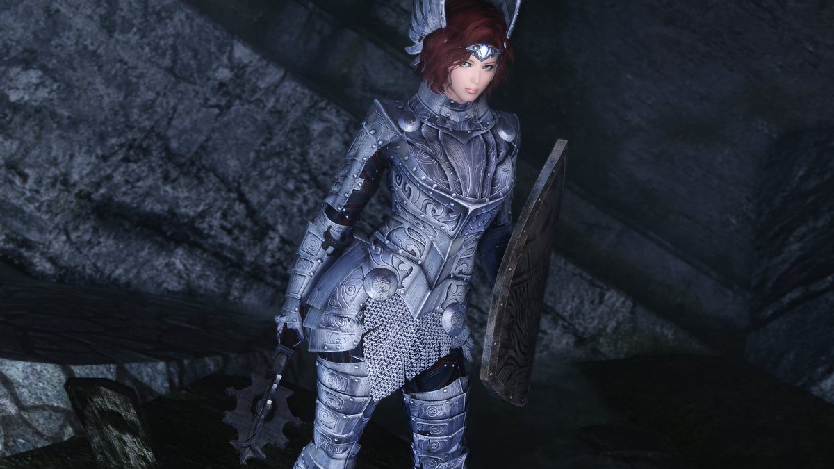 roundrovin's tweet photo. #SkyrimSE
Valkyrie Armor
[LE]Mace and Shield Of The Insolent 

こういう持ち方する盾が好物なんだけど、Skyrimの盾MOD界隈ではあまり見かけない悲��み。 https://t.co/WQazXrsxYM