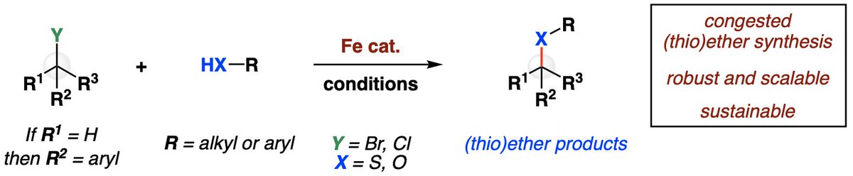 ‼️ I am thrilled to share our newest preprint describing the use of iron for a metal catalyzed C(sp3)–halide coupling with soft thiol nucleophiles! We are inspired by advances in iron catalysis happening across the world! Read our preprint here: chemrxiv.org/engage/chemrxi…