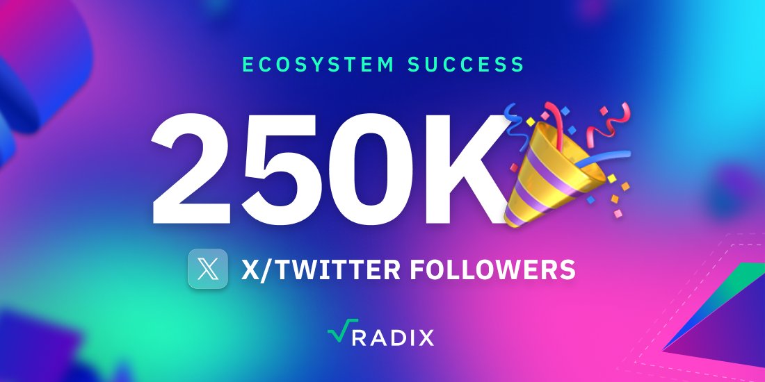 radixdlt's tweet image. 🌐 Ecosystem Success  🌐

@radixdlt has just surpassed 250,000 followers on @X 🥳

A warm welcome to all new members of the Radix community!