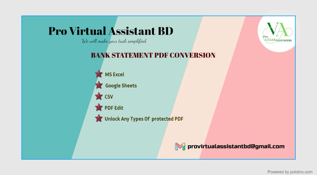 pro_virtual_ast's tweet image. Efficiently convert your bank statement to PDF with our user-friendly tool. Quick and secure bank statement PDF conversion.
Email: provirtualassistantbd@gmail.com
#accounting #excelformula #dataentry #articlepublication #blogpublish #bankstatement #bankreconciliation #scannedpdf
