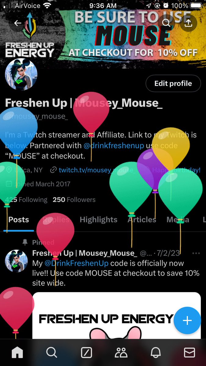 ITS MY BIRTHDAY!!! Happy birthday to me, remember I’m doing two streams today over on Twitch one at 11 am and the second at 8:30 pm. Hope you will come celebrate with me and my community and if you order from <a href="/DrinkFreshenUp/">Freshen Up Energy</a> use code “MOUSE” at checkout to save 10% off you order