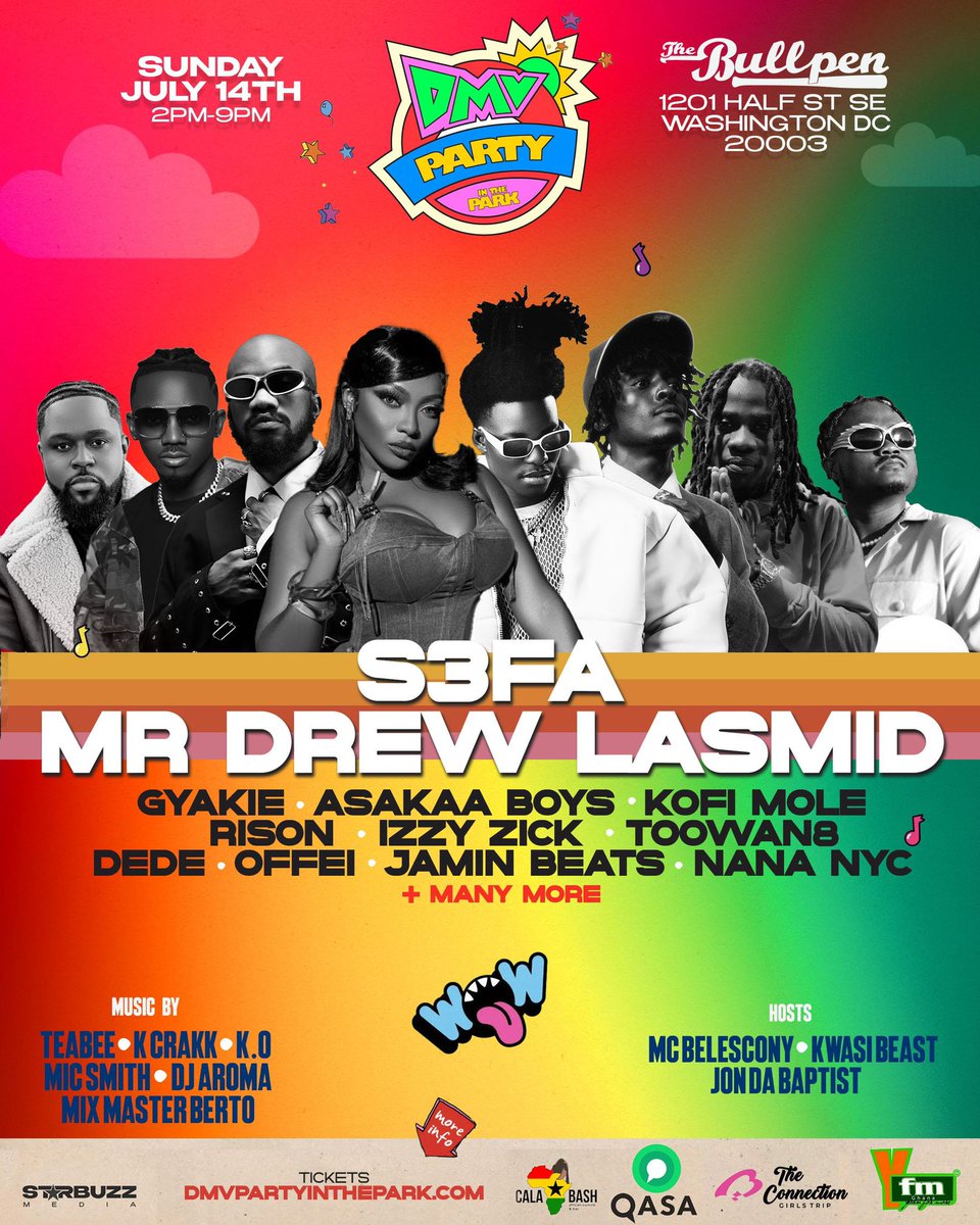 14th July gonna be lit with <a href="/JayBahd1/">Return Of Okomfo Anokye👿</a> <a href="/ReggieOsei3/">2 Times A Guy</a> <a href="/ygaokenneth/">CAME OF AGE</a> <a href="/beeztrapkotm/">POWER🛡️</a> <a href="/KwakuDMC/">KingKongNyame 🦍🇬🇭</a>  <a href="/dedespeaks/">chocomilodreams</a> <a href="/cedicityboy/">O.G Bandoh (V⭐️)</a> <a href="/Gyakie_/">After Midnight</a>  <a href="/mrdrewofficial/">Mr Drew</a> <a href="/OffeiMusic/">O F F E I // BUTTERFLY SEASON EP OUT NOW</a> <a href="/LASMIDOFFICIAL1/">CHARGER</a> <a href="/s3fa_gh/">SEFA🪐</a>  and many more 🔥🔥🔥🔥

Go get your Tickets 🎫 Let’s turn up <a href="/TheBullpenDC/">The Bullpen</a> 🇺🇸 

#DMVPartyInThePark