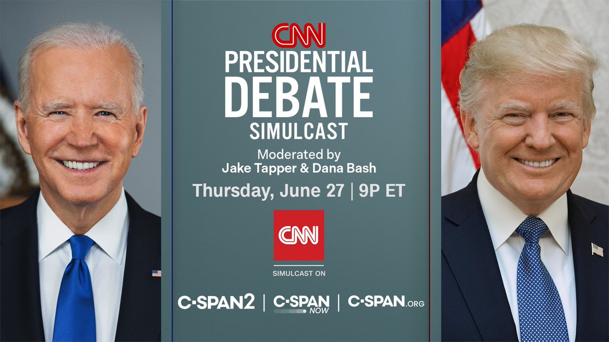 cspan's tweet photo. CNN Presidential Debate Simulcast – LIVE at 9pm ET on C-SPAN2 https://t.co/wNiRUGU77C https://t.co/R4rD9OOrl1