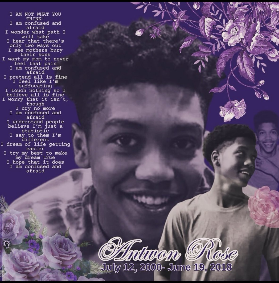 1HoodPower's tweet image. This and every Juneteenth our hearts remember Antwon Rose and how his life was stolen by police violence.  We remember the bright, loving teenager who loved to create, skateboard, and volunteer.  Forever in our hearts.  Always on our minds.  Long Live Antwon Rose. 💜💜💜💜