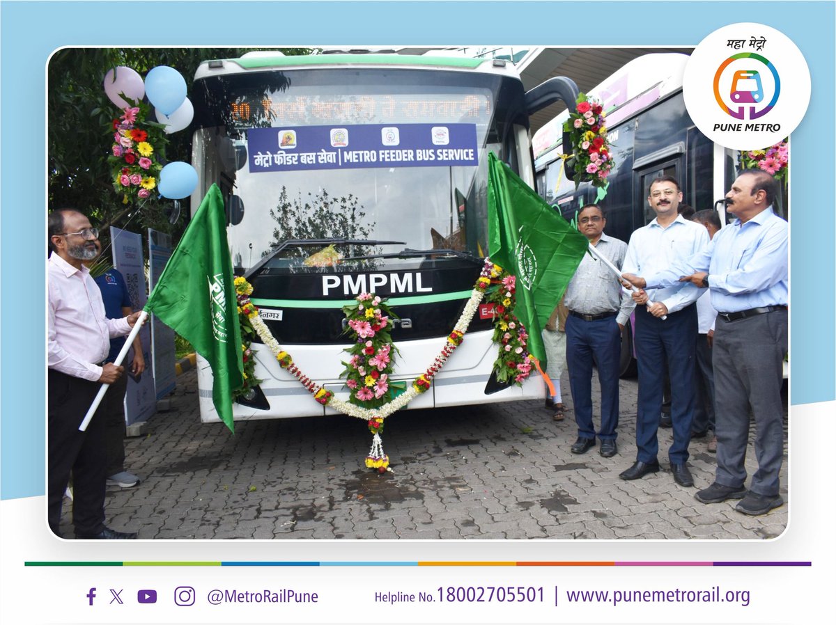 metrorailpune's tweet photo. - पुणे मेट्रोच्या रामवाडी मेट्रो स्थानक ते वर्ल्ड ट्रेड सेंटर, गेरा कॉमर्स झोन जंक्शन आणि ईओएन आयटी पार्क-खराडी या मार्गावर पुणे मेट्रोआणि पीएमपीएमएल यांच्या समन्वयातून बस सेवेचा शुभारंभ 

- Feeder Bus Service Launched from Pune Metro Ramwadi Station to World Trade Centre and EON IT Park-Kharadi Route

या फिडर बससेवेचा शुभारंभ पीएमपीएमएलचे मुख्य व्यवस्थापकीय संचालक संजय कोलते यांच्या हस्ते हिरवा झेंडा दाखवून करण्यात आले. या कार्यक्रमास महामेट्रोचे संचालक विनोद कुमार अग्रवाल (संचालन व प्रणाली), कार्यकारी संचालक डॉ. हेमंत सोनवणे (प्रशासन/ जनसंपर्क), महाव्यवस्थापक कॅप्टन डॉ. राजेंद्र सनेर पाटील (मानव संसाधन), वरिष्ठ उप महाव्यवस्थापक सुजित कानडे (प्रशासन/ जनसंपर्क), उप महाव्यवस्थापक मनोज कुमार डॅनिअल (मल्टी मोडल इंटिग्रेशन) आदी उपस्थित होते आणि पंचशील ग्रुप तर्फे ग्रुपचे उपाध्यक्ष विजितसिंग थोपटे आणि महाव्यवस्थापक मीनल भाटी या उपस्थित होत्या.

#FeederBus #ShuttleBus #LastMileConnectivity