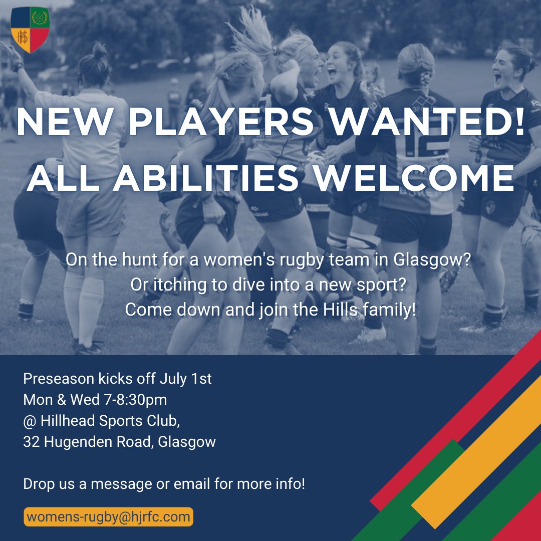 Less than 2 weeks to go until our preseason starts! 

We have something for everyone with our 1XV the top Glasgow side in the Women’s Premiership and our 2XV newly promoted to the West 1 League.

We’d love to see some new faces, so come down and give us a try on 1st July💙💚💛❤️