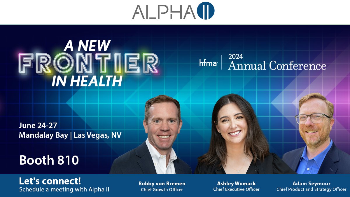 Alpha_II's tweet photo. Headed to #HFMA Annual Conference?  Let's Connect! Schedule a meeting or stop by booth 810 to discover why #AlphaII + #RCxRules is your partner for staff efficiency and clean claims. 
https://t.co/DyuozgKXby https://t.co/5ha4sjLrnj