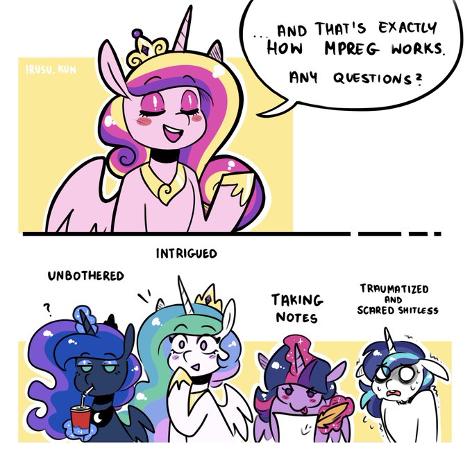 My headcanon is that Cadance reads omegaverse fanfiction before bed every night. 