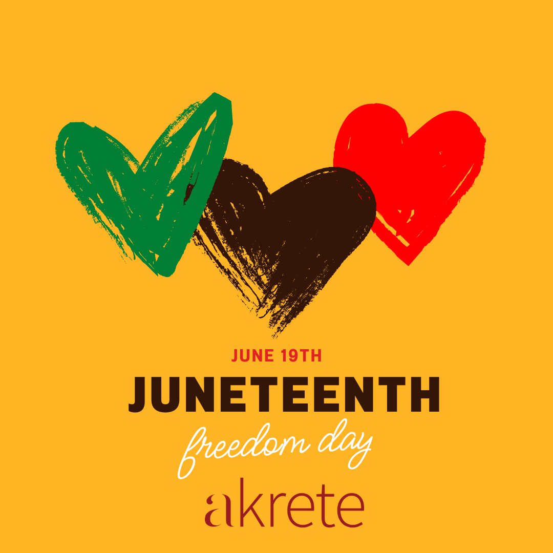 TeamAkrete's tweet photo. #TeamAkrete celebrates Juneteenth, commemorating the historic struggle of Black Americans who fought to end slavery. Today we honor the fortitude, resilience and contribution of all Black Americans who have made America truly the land of the free and the home of the brave! #BLM https://t.co/QRND2fBmZA