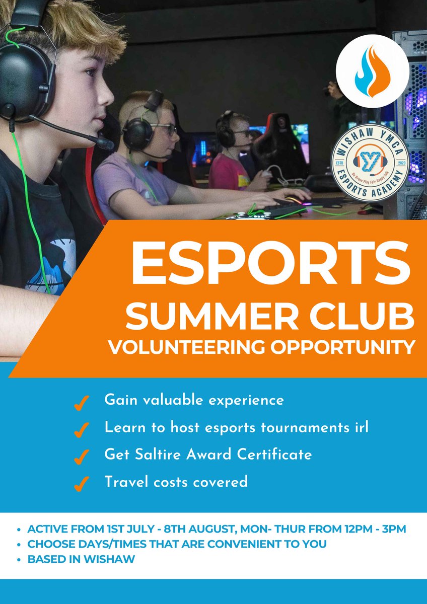wymcaesports's tweet photo. The Brave Jnr &amp; WYMCA Esports Summer Club returns for 2024 summer holidays.

We are looking for volunteers who want to gain experience working in esports, 5 weeks of the club means plenty of opportunities to get involved.

Form in comments ⬇️ https://t.co/m6TQPdl5BE