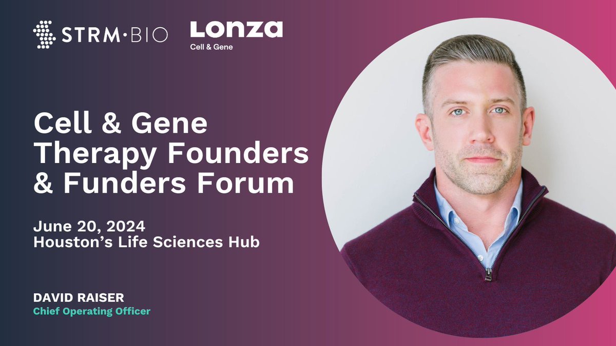 Our COO, David Raiser, will be a panelist at the <a href="/LonzaGroup/">Lonza</a> CGT Founders &amp; Funders Forum this Thursday, June 20th, at Houston’s Life Sciences Hub. Learn more here: go2.lonza.com/sv-cgt-founder…