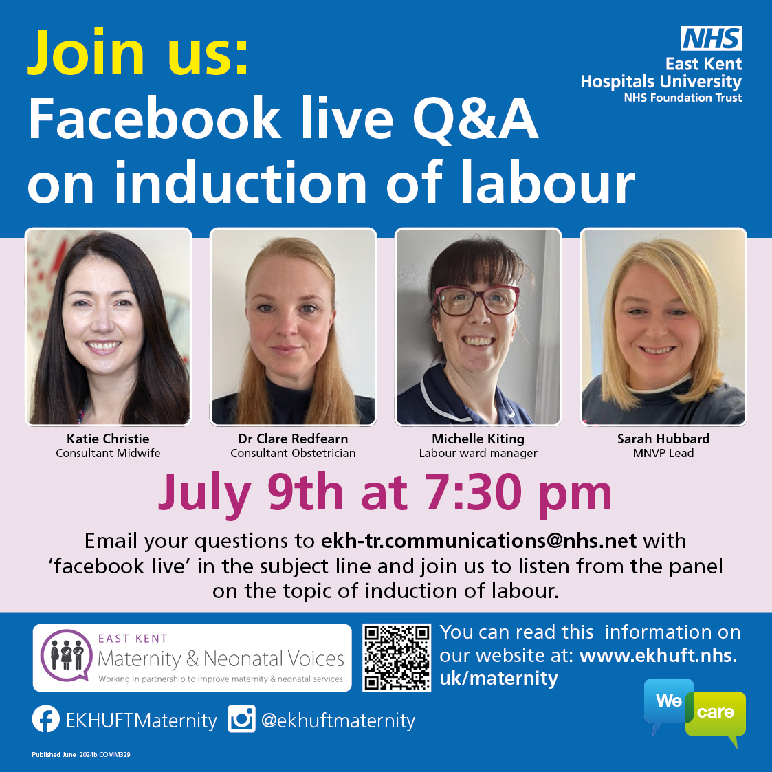 Following the success of our first Facebook Live, we will be hosting another Q&amp;A session on: 

📆 Tuesday 9th July 7.30pm 📆

The focus of this session will be on 'induction of labour' and you will have the chance to hear from and ask questions to our team.

Spread the word!