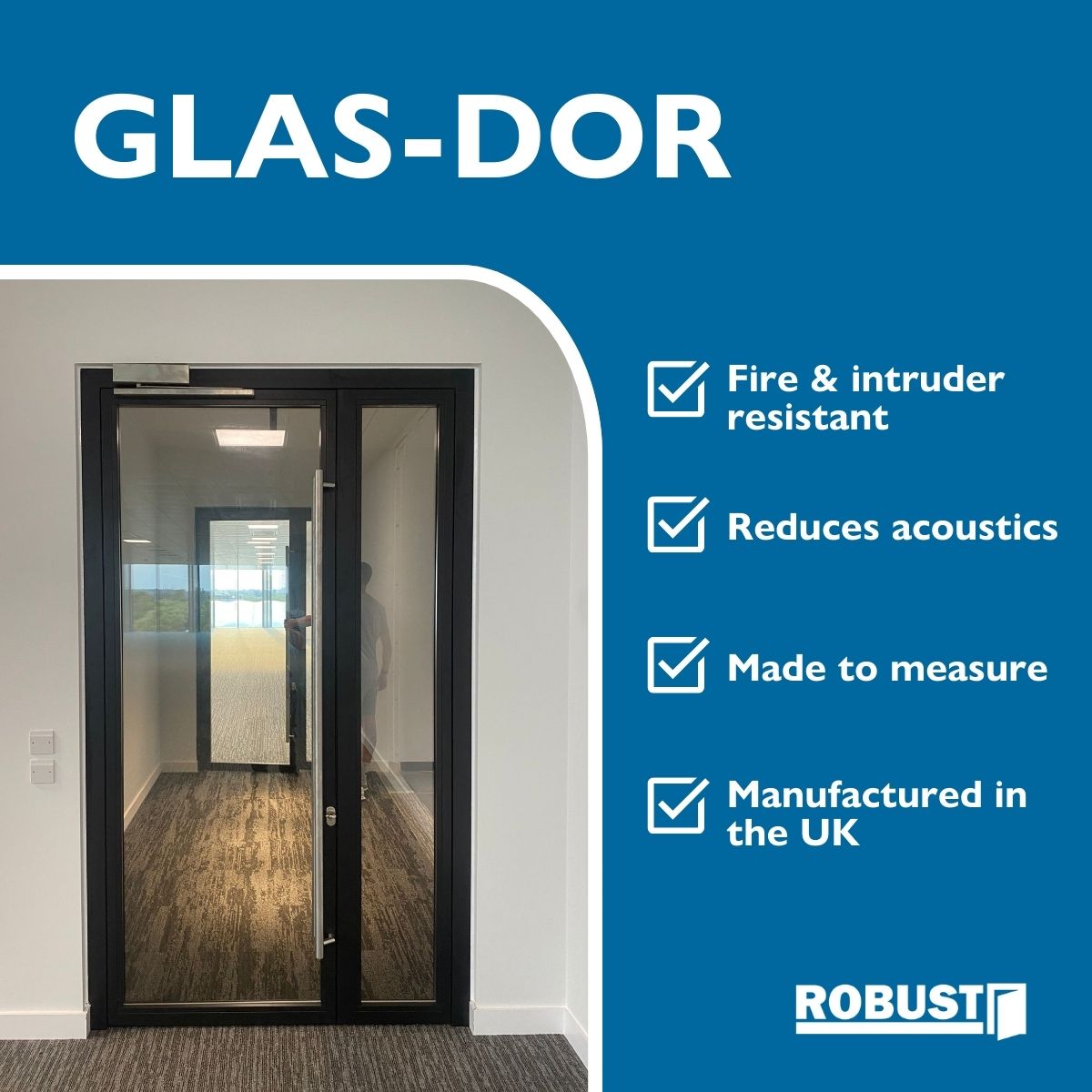 Did you know GLAS-DOR is:

☑️ FIRE RESISTANT - up to 120 mins (EN 1634-1 up to EI120)
☑️ ACOUSTIC REDUCTION - up to 45dB
☑️ BALLISTIC RESISTANT - BS EN 1522 (FB3NS to FB7NS)
☑️ INTRUDER RESISTANT - BS EN 1627 (RC2 to RC4 and PAS 24)

Contact us to find out more 📞📧

#steeldoors