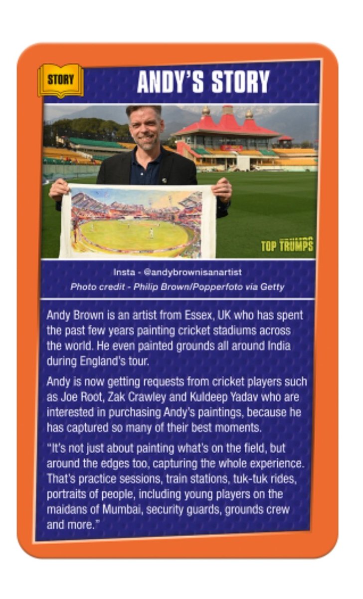 andybisanartist's tweet photo. Last month I received an email from @toptrumps telling me that my story will be included in their upcoming #legendsofcricket pack.
Tomorrow I paint the first #super8 game in Barbados @BCCI vs @ACBofficials. Its fair to say this all makes me smile. Thanks for the support! 🏏🎨🌎 https://t.co/QAv40xdgCA