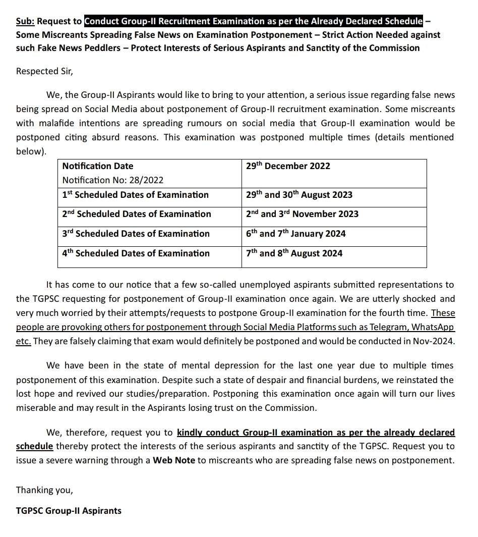 ts_unemployed's tweet photo. Please dont postpone #GROUP2 &amp; # #GROUP3 Exams some groups &amp; coaching mafia are trying to postpone the exams, already 2 times group exams get postponed ,we are so stressed please conduct the exams as per schedule   @revanth_anumula @VenkatBalmoor @jeevanreddyMLC @TelanganaCMO https://t.co/JAKR6Beb7V