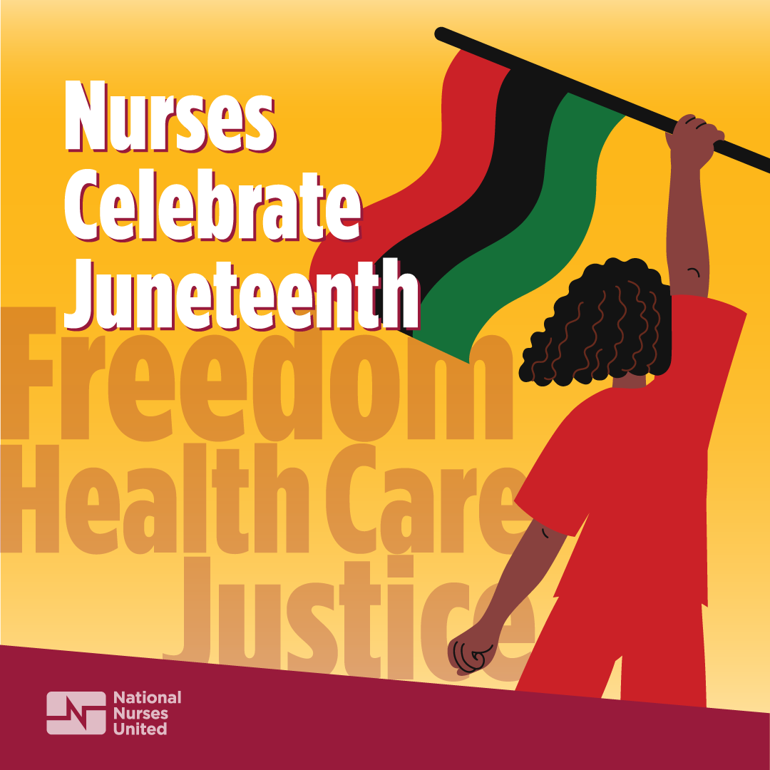 NationalNurses's tweet photo. Nurses celebrate #Juneteenth by recommitting to the fight to build a just and inclusive society in which all people can be healthy and free. https://t.co/QtVK8fEbZo