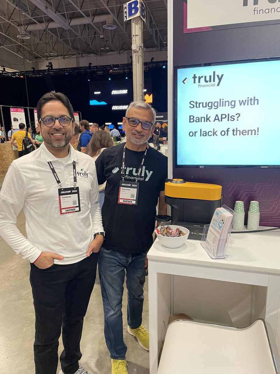 kanchankumar's tweet photo. Don’t line up to pay for the coffee at the @CollisionHQ today! 

Instead come to @BankOnTruly booth at the Ontario Pavilion, get some hot Nespresso coffee and meet two hot baristas - yours truly &amp; @sandeeptodi 

Oh we also talk about APIs for global banking &amp; payments 😉 https://t.co/UTkrF5QCQW