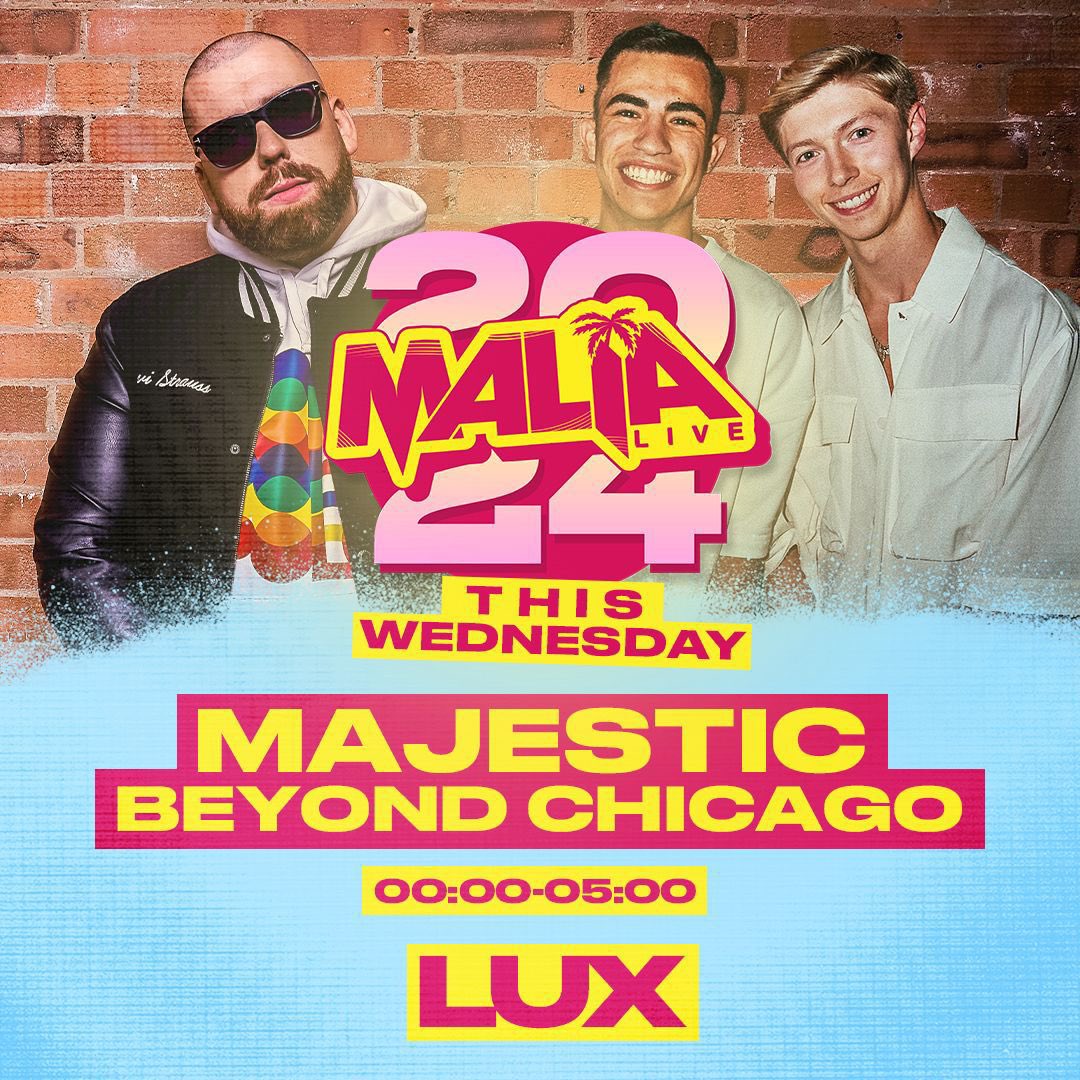 𝗪𝗘𝗗𝗡𝗘𝗦𝗗𝗔𝗬𝗦 𝗔𝗥𝗘 𝗙𝗢𝗥 𝗠𝗔𝗟𝗜𝗔 𝗟𝗜𝗩𝗘!! 🔊🔥

𝗧𝗢𝗡𝗜𝗚𝗛𝗧 catch <a href="/MajesticOnline/">MAJESTIC</a> &amp; <a href="/BeyondChicago1/">Beyond Chicago</a> sending it in LUX 🤩 Doors open 00:00 🔔 See you on the dance floor 🫡🕺💃

👉 fatsoma.com/e/lqp6f6rn/mal…

#malia #malia2024 #dj #summer #holiday
