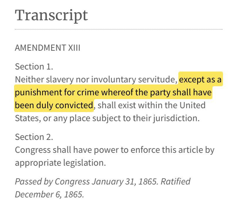 This Juneteenth, let me remind you that we never abolished slavery. The 13th amendment lets prisons exploit incarcerated people as slaves, which is why our current politicians support mass incarceration and they'll never support policies that actually reduce crime.