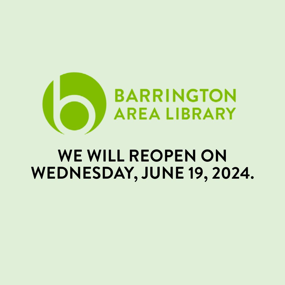The Barrington Area Library will be open today, Wednesday, June 19.

Thank you for your patience as we dealt with server issues. The Library was the target of a cyberattack that caused a loss of connectivity.
 
This was a serious matter, and we thank you for your understanding.