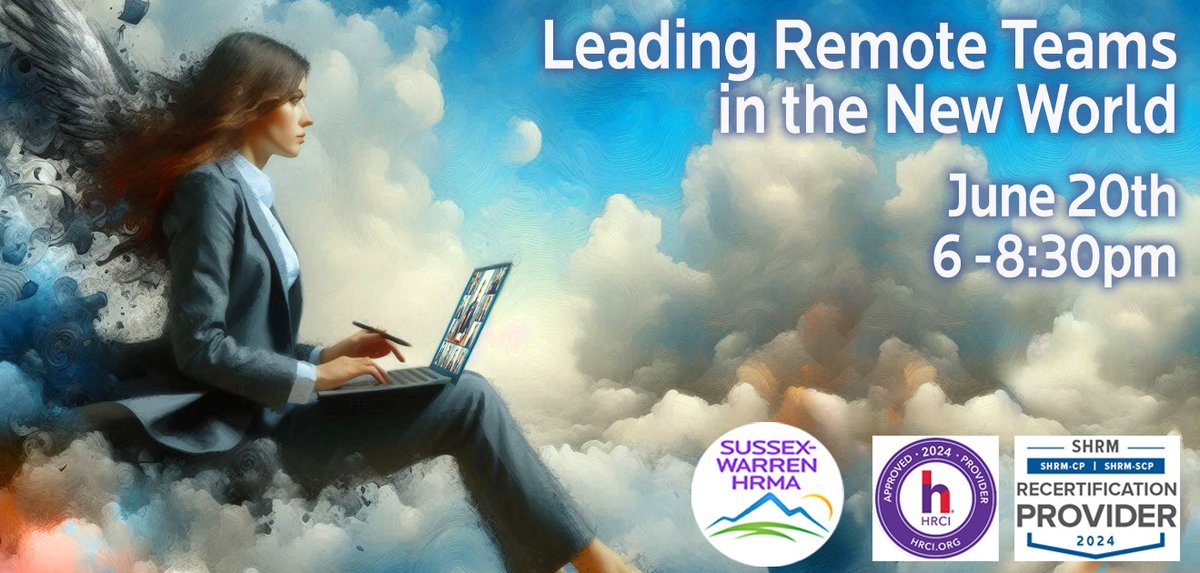 The sky's the limit! Join us this Thursday night! Shift from fear &amp; uncertainty regarding remote leadership, to confidence, excitement &amp; know-how. For more details, visit: sussexwarrenhrma.org/meetinginfo.ph…...
#SHRM #remoteteams #remoteleadership #NJ #HRCI #leader 
Artwork generated with AI