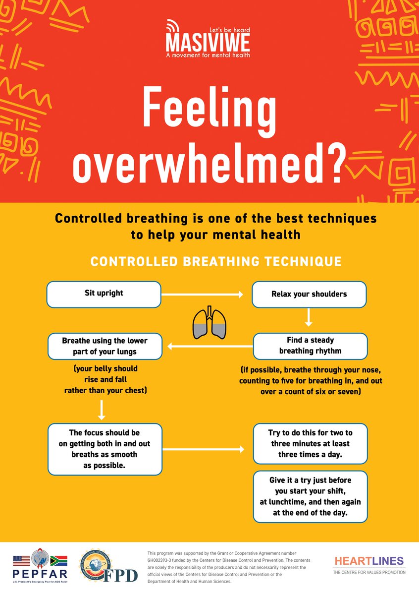 MasiviweZA's tweet photo. Working in the #southafrican #healthcare system you seldom have time to #takecare of yourself.
We want to help you with that. Introducing #controlledbreathing!
This simple technique can help you find #calm and reduce your #stress levels.
Click this link for more #mentalhealth tips for #healthcareworkers https://t.co/yBYC3UnczT
#mentalhealthawareness #mentalhealthmatters