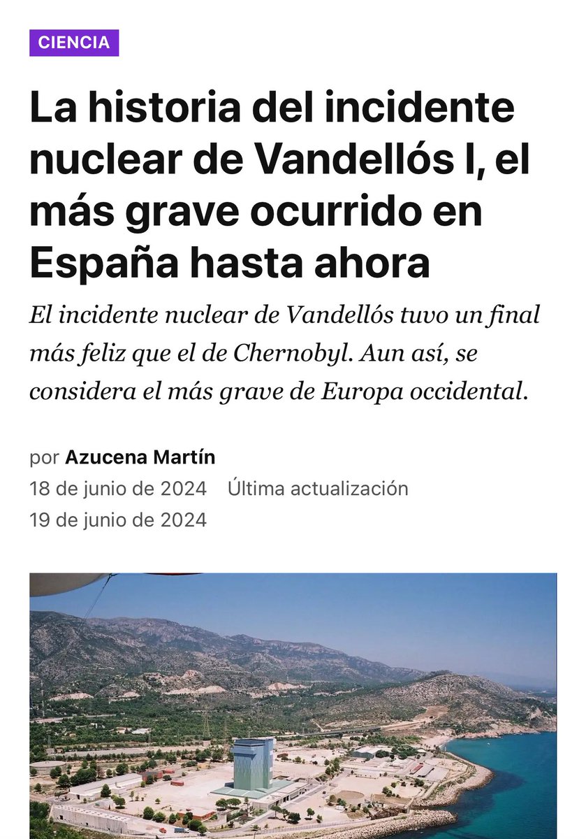 OperadorNuclear's tweet photo. Tras mi crítica, @Hipertextual ha rectificado el titular, la foto y el texto de un artículo sobre el incidente de Vandellós I.

Pido disculpas al medio y a la redactora @AzucenaMS por mis duras palabras, aunque mantengo que el artículo era un despropósito.
https://t.co/r3MGmi1GpU https://t.co/IbpZnP2SeZ