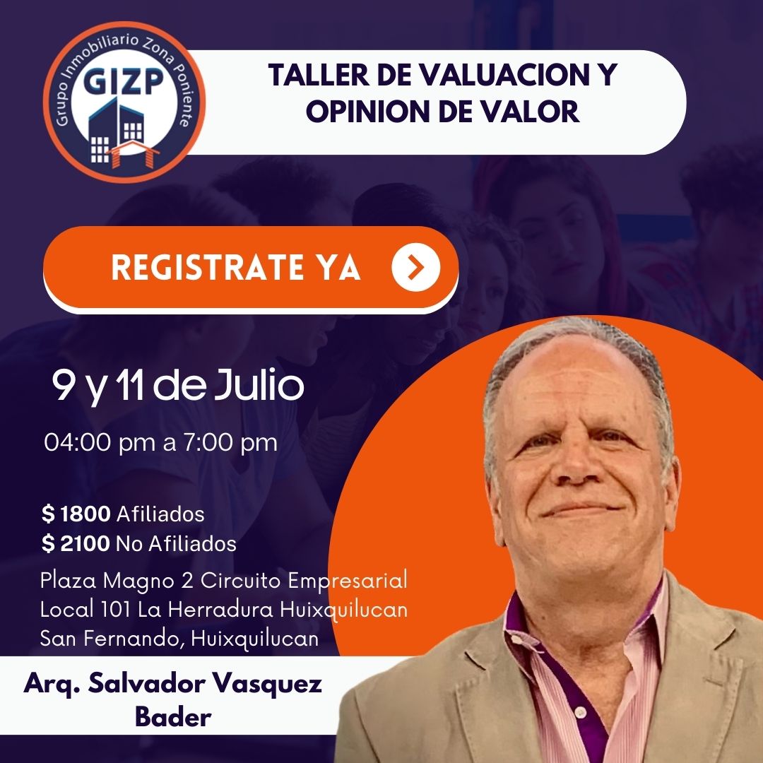 Eres ese asesor que ofrece ventajas competitivas a sus clientes?

Te invitamos al próximo evento de valuación inmobiliaria, un taller práctico donde podrás aprender un enfoque innovador. 

Inscríbete en este link: [gizp.com.mx/curso/taller-d…](gizp.com.mx/curso/taller-d…)