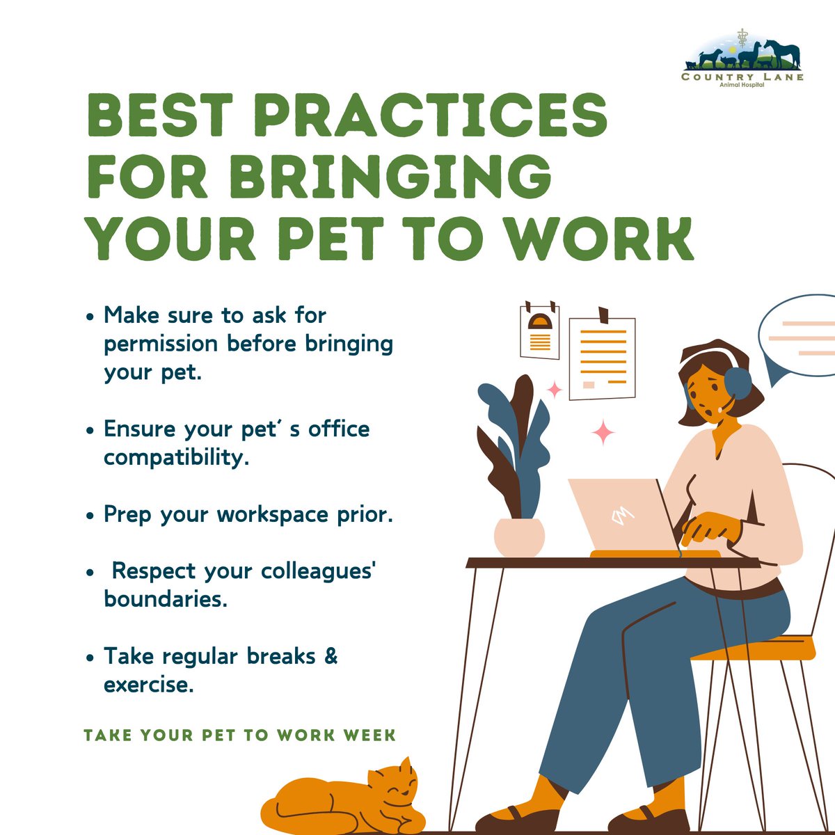 clahstaff's tweet image. Unlock a successful pet-friendly office experience with these top tips! 🐾 Follow these best practices for bringing your furry friend to work and make this week a tail-wagging success! #PetAtWork #TakeYourPetToWorkWeek