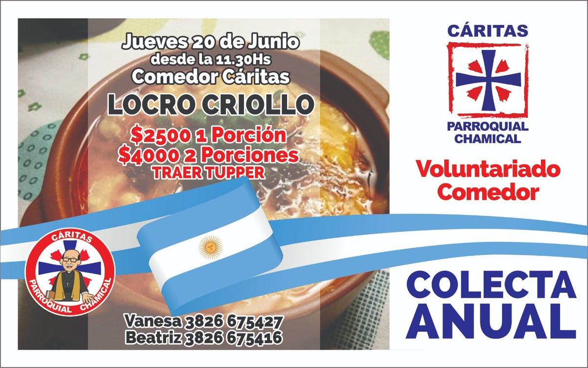 Ayudemos al Comedor y al Roperito de Cáritas Monseñor Angelelli de Chamical.