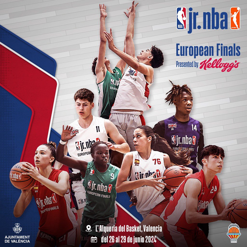 Las <a href="/jrnba/">Jr. NBA/Jr. WNBA</a> European Finals presented by Kellogg’s 🏆🏀

🌍Equipos
🏀Partidos
📱 Influencers
💎Leyendas
⭐️All-Star

Te contamos todo lo que necesitas saber sobre el evento que tendrá lugar del 26 al 29 de junio en <a href="/LAlqueriaVBC/">L'Alqueria del VBC</a> 

<a href="/AjuntamentVLC/">Ajuntament València</a>,  ¡allá vamos! 💪
