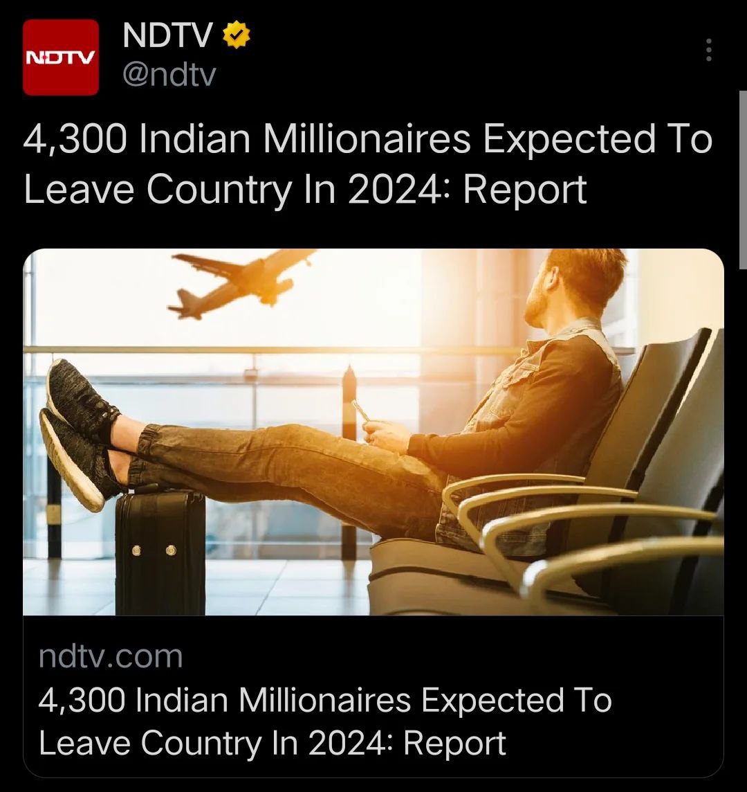 Shikha__Rawat's tweet image. 4,300 millionaires to leave India in 2024!🚨

If India&apos;s millionaires are fleeing Modi government&apos;s third term 🇮🇳💸 

Imagine what the rest are feeling!!🤷🏻‍♀️

#MillionairesFleeingIndia 
#Modi3_0 #Modi03 #Modi3rdTerm