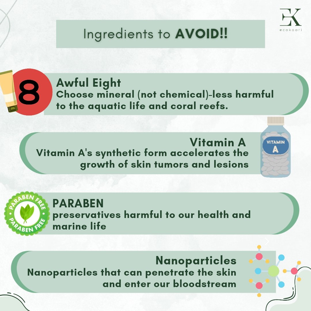 EcoKaari's tweet image. What to Look for Before Buying Sunscreen and What to Avoid

Choose eco-friendly options to protect both your skin and the planet! 🌞🌿

Stay safe in the sun! ☀️

ecokaari.org

Contact:

+91 9910969297

+91 9022560305
#eko #ecokaari #ekfam #ehfdevelopmentfoundation