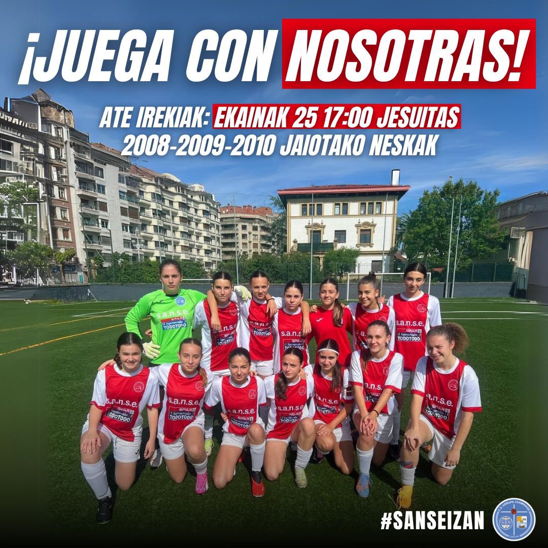 💙 ¿Quieres jugar a futbol el año que viene? Datorren denboraldian futbolean jokatu nai duzu? Gure kadete taldeak datorren astearteko entrenamendura gonbidatzen zaitu! 

📍 Jesuitas 
📅 25/6
⏰ 17:00

#SANSEIzan #GoraSANSE