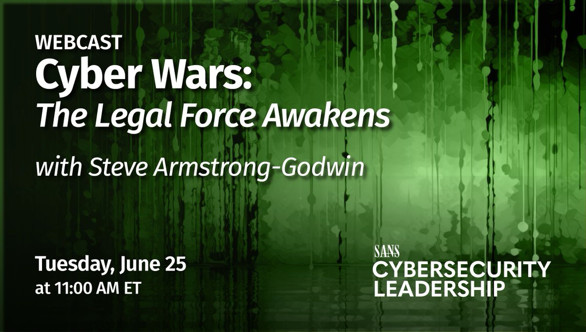 SANS Cybersecurity Leadership (@secleadership) on Twitter photo Knowing how to contact legal resources during an incident is crucial.
'Cyber Wars: The Legal Force Awakens' with <a href="/Nebulator/">Steve Armstrong-Godwin</a> will teach you strategies to engage with law enforcement and external counsel.
➡️ sans.org/u/1wK7
#SecLeadership #IncidentManagement Knowing how to contact legal resources during an incident is crucial.
'Cyber Wars: The Legal Force Awakens' with <a href="/Nebulator/">Steve Armstrong-Godwin</a> will teach you strategies to engage with law enforcement and external counsel.
➡️ sans.org/u/1wK7
#SecLeadership #IncidentManagement