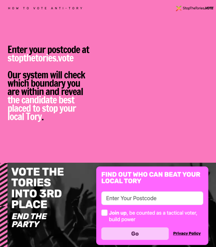 MVTFWD's tweet photo. Tactical voting is easy. Pop in your postcode and https://t.co/6vQMTuqw72 will do the rest https://t.co/KzCDNEpRhs