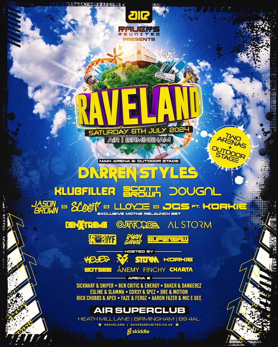 🎧 Fast Approaching! 😍
👉 6th July - Birmingham 🔊

Event Link 👇
fb.me/e/aOjb41WKw
Ticket Link 👇
skiddle.com/e/38140602

Ravers Reunited switch things up for summer as Raveland visits AIR in Birmingham! Summer business as the sun goes down! Who's joining us? 🙌🌞😎