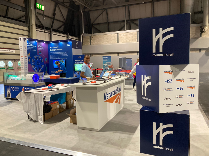 RoutesintoRail's tweet photo. #RoutesintoRail funders @networkrail and @HS2ltd are attending the @BigBangUKSTEM Fair.

They are running an interactive activity encouraging attendees to think of new ways to travel sustainably.

#career #rail https://t.co/zEIZX8yHhZ