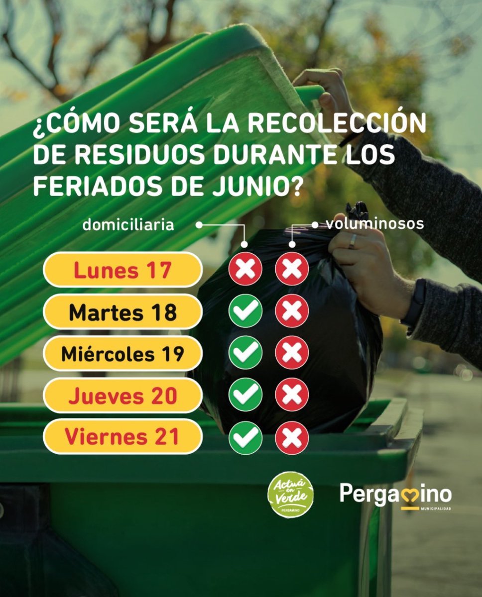 Recolección de Residuos para este finde largo en #Pergamino 

Nos ayudás a difundir?